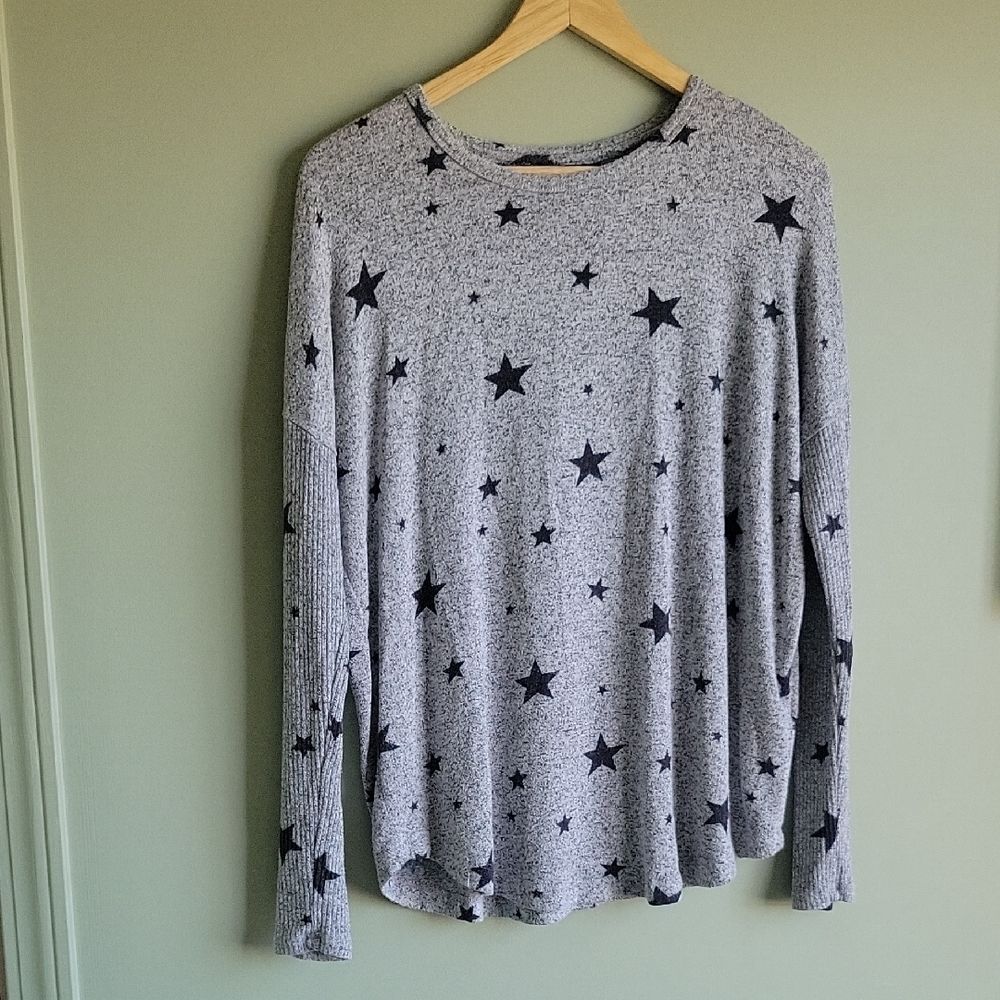Buffalo David Bitton Heather Gray Knit Y2K casual Sweater w/Stars Size S